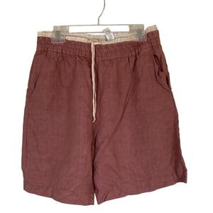Zara Womens Pull On Baggy Linen Bermuda Short Size‎ Large Salamon Pink Classic
